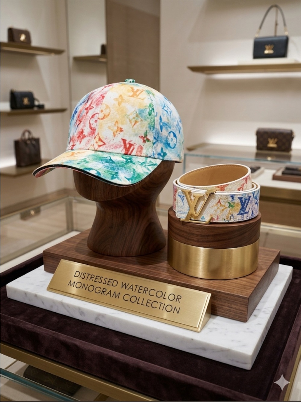 Distressed Watercolor Monogram Cap in Multicolor